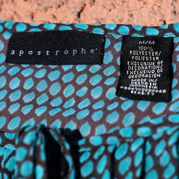 Apostrophe Teal & Black Polka Dot Ruffle Front Blouse - Picture 2 of 2